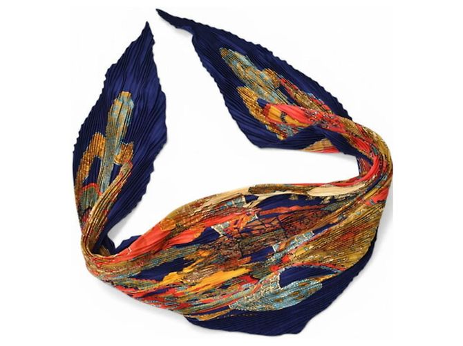 Bufanda Carre Plisada Hermès Roja Multicolor Azul marino - vista 3