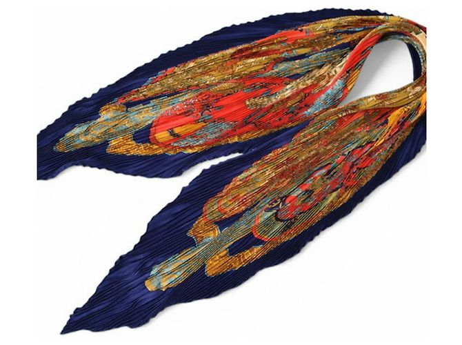 Bufanda Carre Plisada Hermès Roja Multicolor Azul marino - vista 4