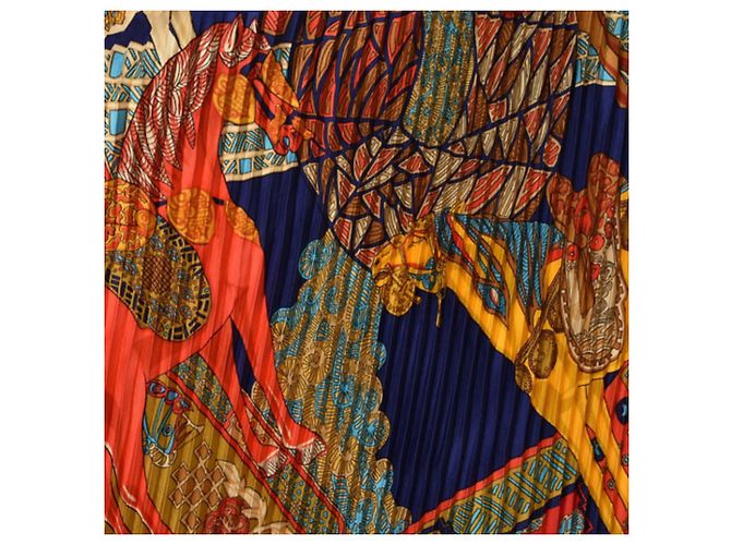 Bufanda Carre Plisada Hermès Roja Multicolor Azul marino - vista 5