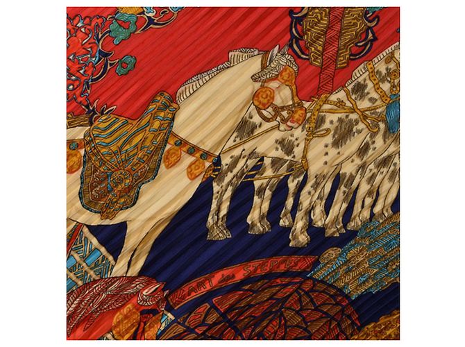 Bufanda Carre Plisada Hermès Roja Multicolor Azul marino - vista 6