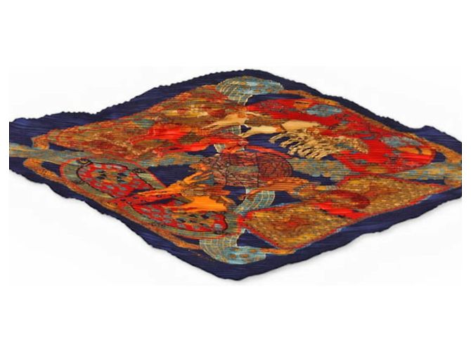 Bufanda Carre Plisada Hermès Roja Multicolor Azul marino - vista 9