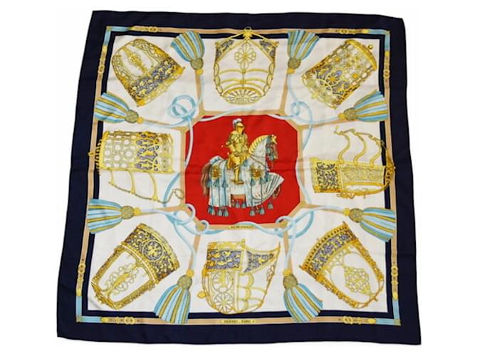 Sciarpa Hermès "LES MUSEROLLES" Bianco Blu navy - vista 2