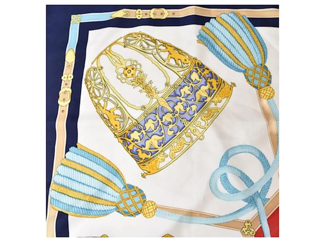 Sciarpa Hermès "LES MUSEROLLES" Bianco Blu navy - vista 7