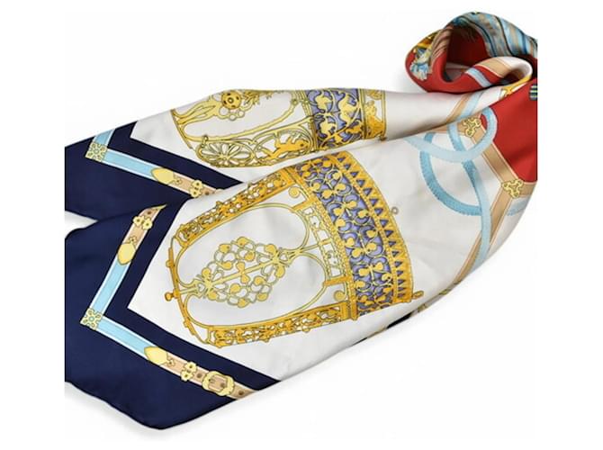 Sciarpa Hermès "LES MUSEROLLES" Bianco Blu navy - vista 8