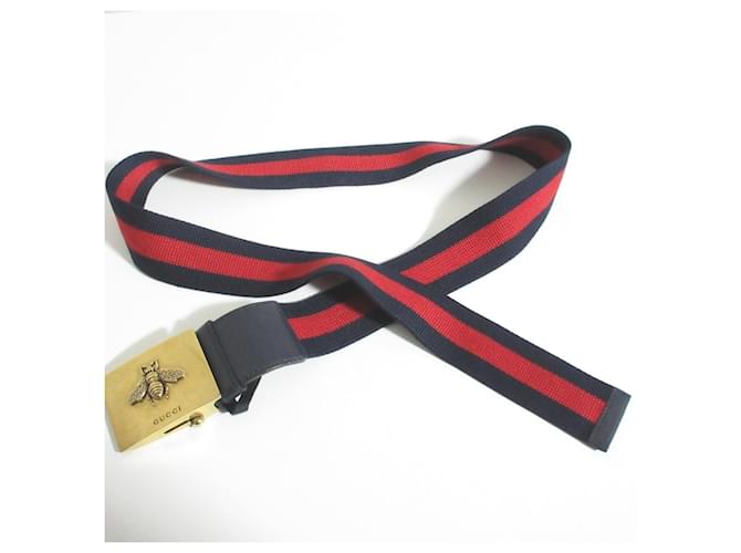 Gucci Bee Sherry Web Stripe Gürtel Rot Marineblau - Ansicht 2
