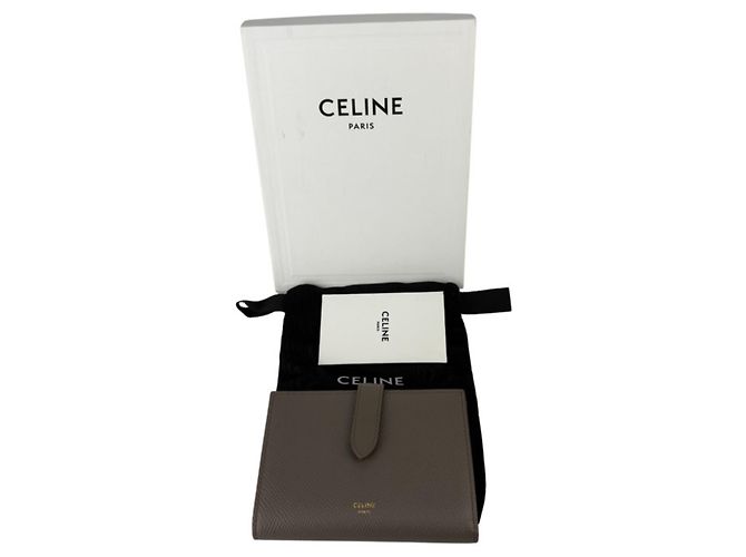 Céline CELINE Medium Strap Wallet in Greige Leather Grey - view 10
