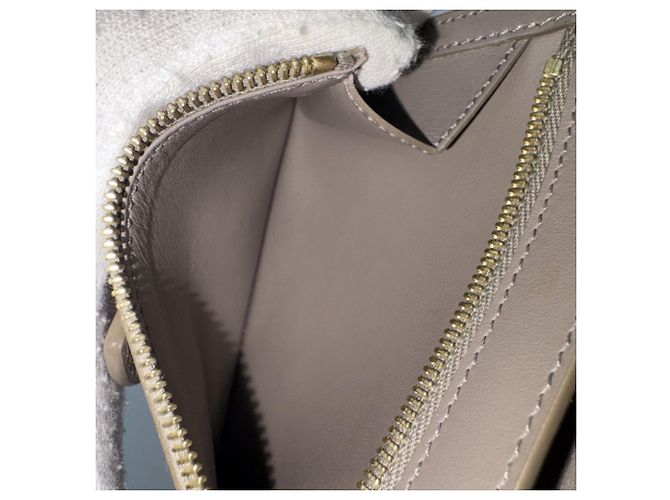 Céline CELINE Medium Strap Wallet in Greige Leather Grey - view 8