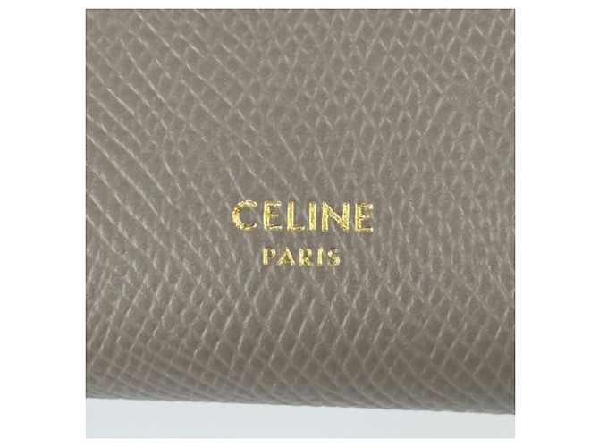 Céline CELINE Medium Strap Wallet in Greige Leather Grey - view 9