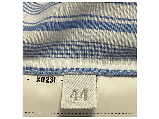 Prada Gestreiftes Midi-Shirtkleid in Hellblau / Weiß / Orange mit Rüschendetails und Gürtel - Ansicht 5