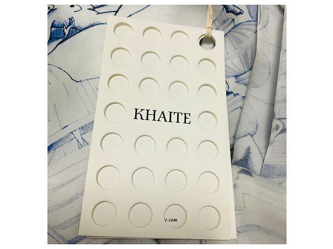 Khaite Cream / Blue Minta Graphic Print Button Front Satin Blouse - view 6