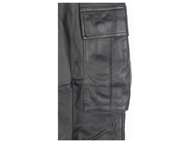 Pantalones de cuero cargo biker Balmain por Decarnin SS10 Negro - vista 5