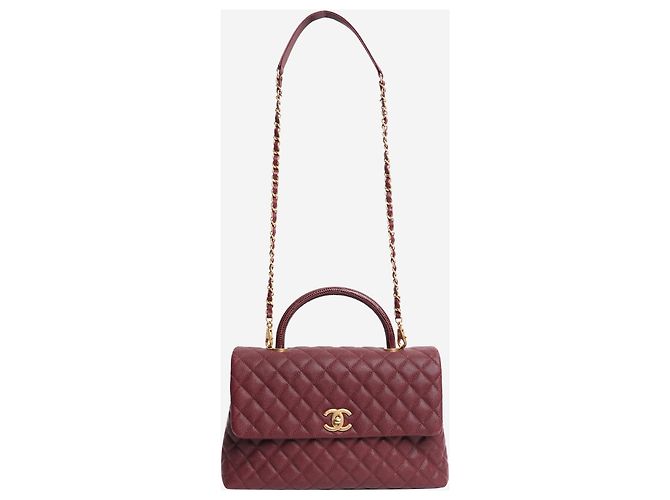 Chanel Sac Coco Handle en cuir caviar matelassé bordeaux 2017 - vue 2