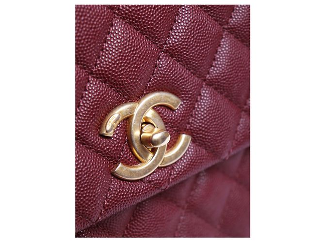Chanel Sac Coco Handle en cuir caviar matelassé bordeaux 2017 - vue 7