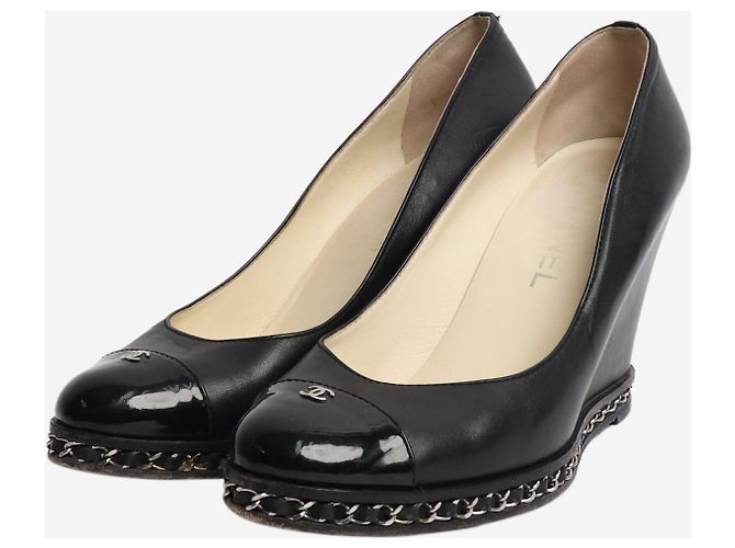 Chanel Schwarze Leder-Wedge-Pumps - Größe EU 39 - Ansicht 2