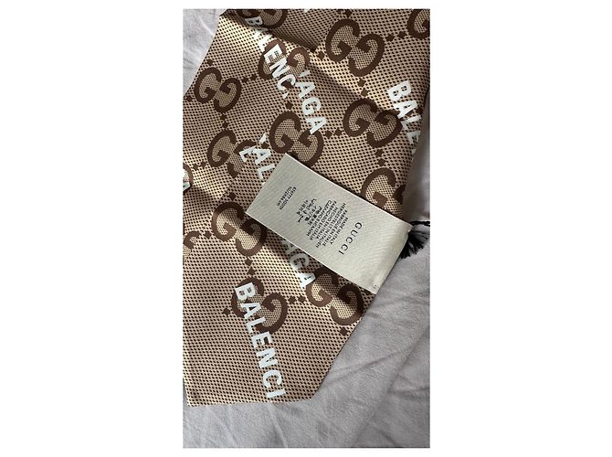 Kleiner beiger Seidenschal Gucci x Balenciaga Braun - Ansicht 4