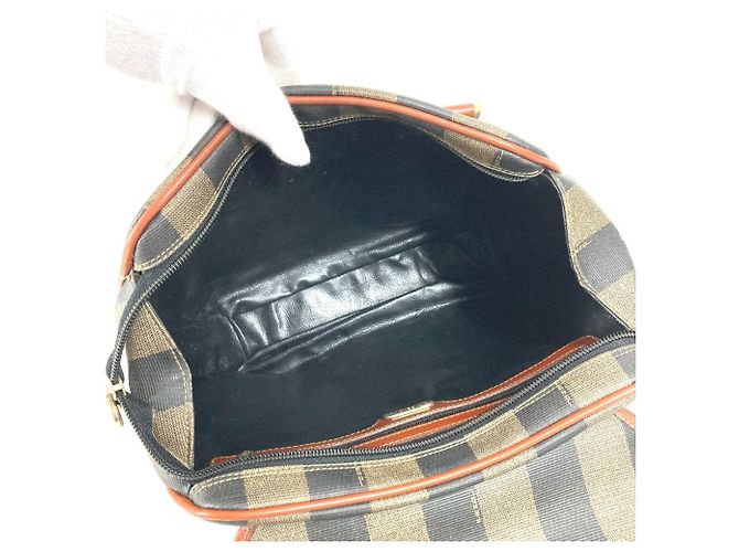 FENDI Vintage Logo Pequin Tote Tasche Braun Khaki - Ansicht 14