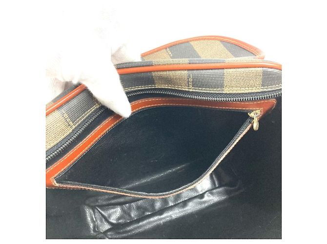 FENDI Vintage Logo Pequin Tote Tasche Braun Khaki - Ansicht 15