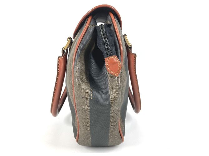 FENDI Vintage Logo Pequin Tote Tasche Braun Khaki - Ansicht 3