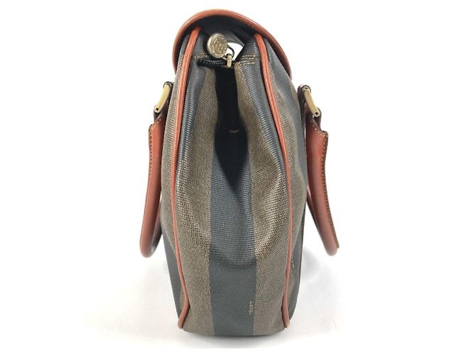 FENDI Vintage Logo Pequin Tote Tasche Braun Khaki - Ansicht 4