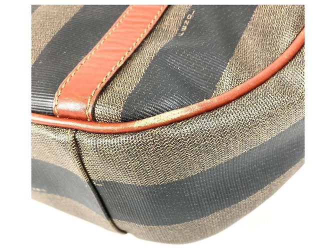 FENDI Vintage Logo Pequin Tote Tasche Braun Khaki - Ansicht 6