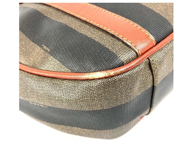 FENDI Vintage Logo Pequin Tote Tasche Braun Khaki - Ansicht 7
