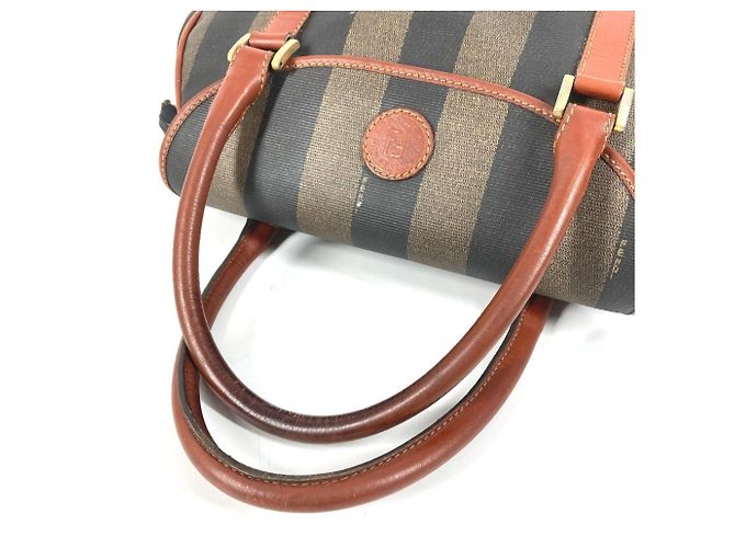 FENDI Vintage Logo Pequin Tote Tasche Braun Khaki - Ansicht 8