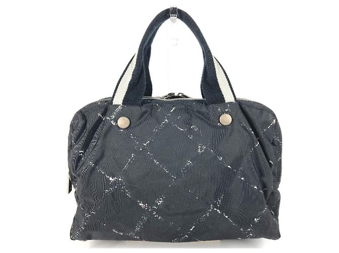 Borsa a mano con logo della vecchia linea di viaggio Chanel Nero Bianco - Ansicht 2