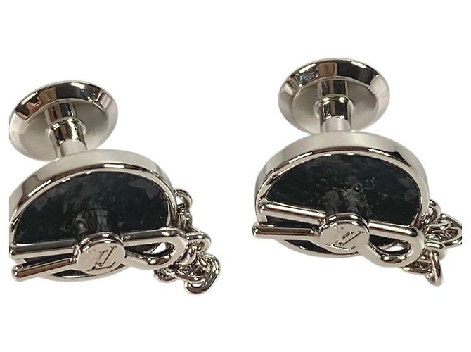 Pinlock-Manschettenknöpfe Monogram Eclipse von Louis Vuitton Schwarz Silber - Ansicht 3