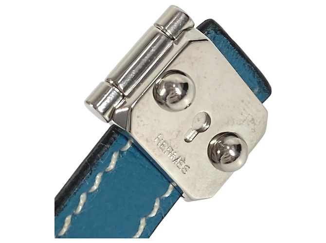 Abotoaduras de couro azul e metal Hermès - vista 11