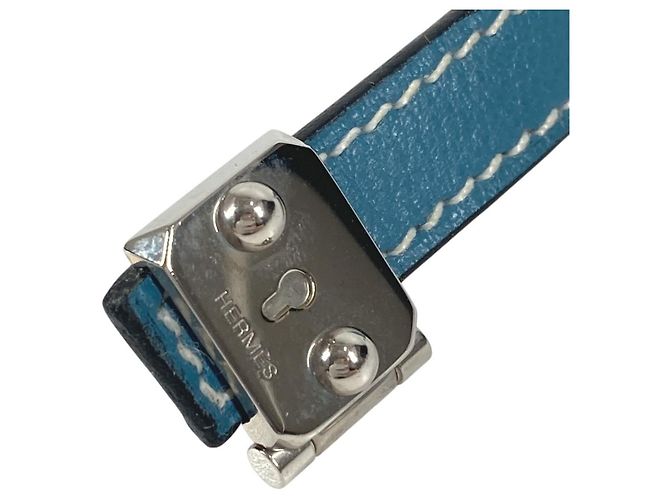 Abotoaduras de couro azul e metal Hermès - vista 4