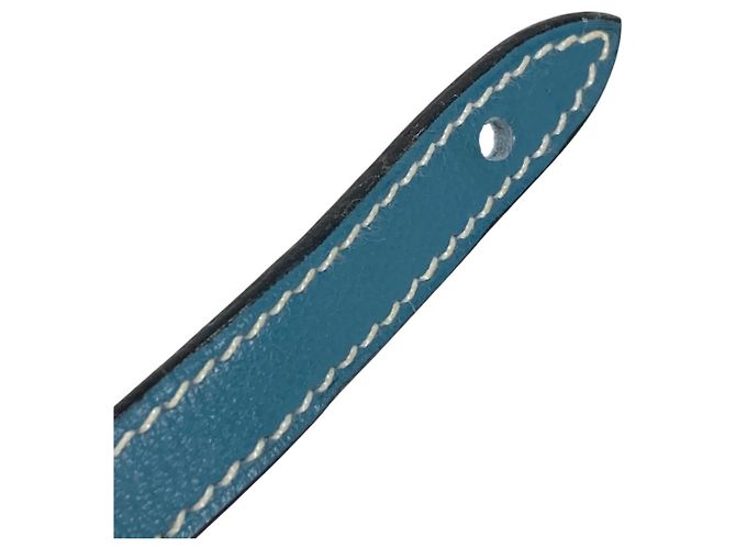 Abotoaduras de couro azul e metal Hermès - vista 5