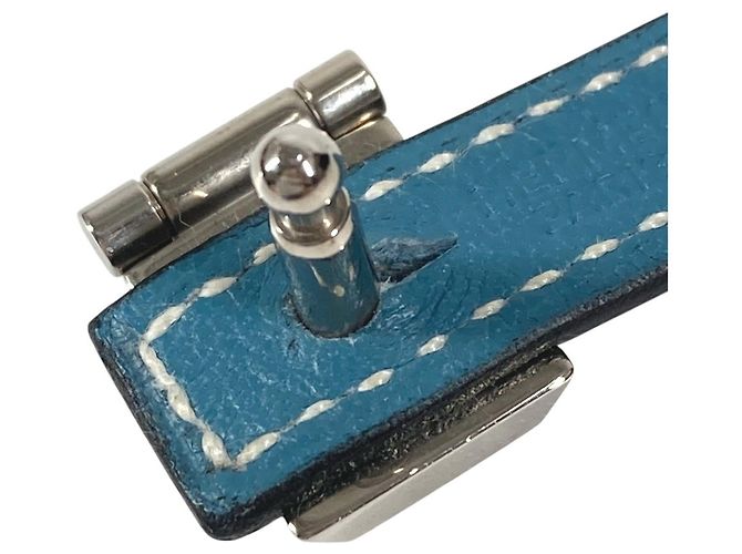Abotoaduras de couro azul e metal Hermès - vista 6