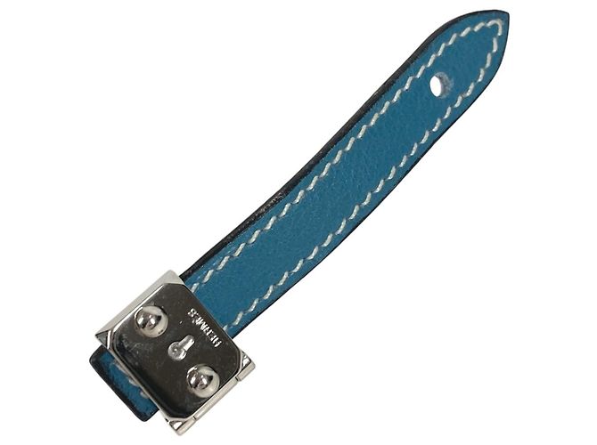 Abotoaduras de couro azul e metal Hermès - vista 9