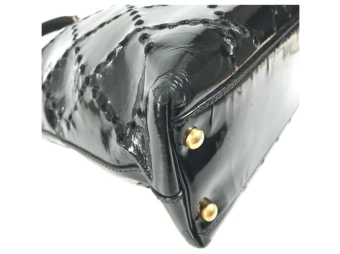 Chanel schwarze Emaille-Leder-Tote-Tasche - Ansicht 10