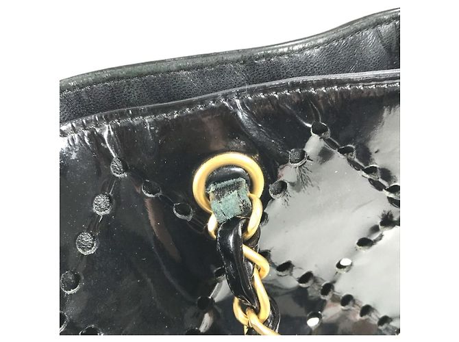 Chanel schwarze Emaille-Leder-Tote-Tasche - Ansicht 16