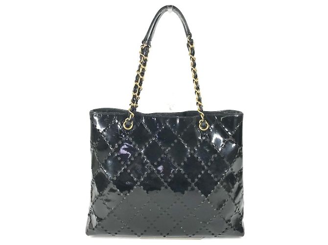 Chanel schwarze Emaille-Leder-Tote-Tasche - Ansicht 2