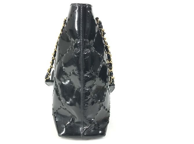 Chanel schwarze Emaille-Leder-Tote-Tasche - Ansicht 3