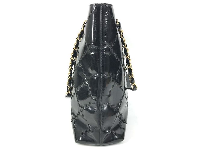 Chanel schwarze Emaille-Leder-Tote-Tasche - Ansicht 4