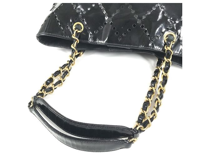 Chanel schwarze Emaille-Leder-Tote-Tasche - Ansicht 8