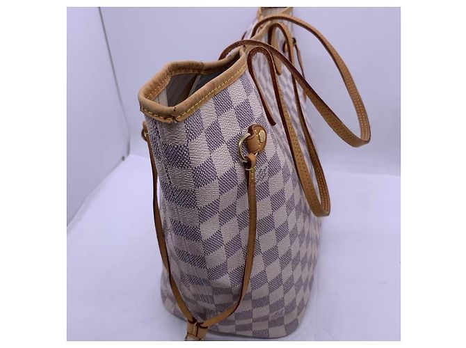 Louis Vuitton Neverfull Handtasche Weiß Karo Leder - Ansicht 2