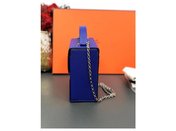Borsa Hermès Cinhetic blu elettrico in pelle di capra - vista 3