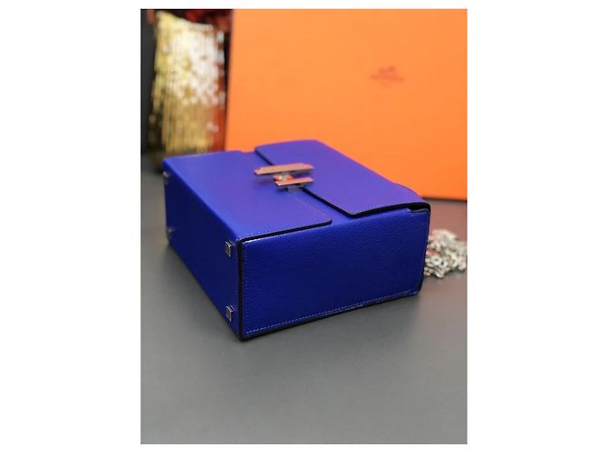 Borsa Hermès Cinhetic blu elettrico in pelle di capra - vista 4