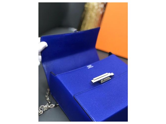 Borsa Hermès Cinhetic blu elettrico in pelle di capra - vista 5