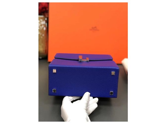 Borsa Hermès Cinhetic blu elettrico in pelle di capra - vista 6