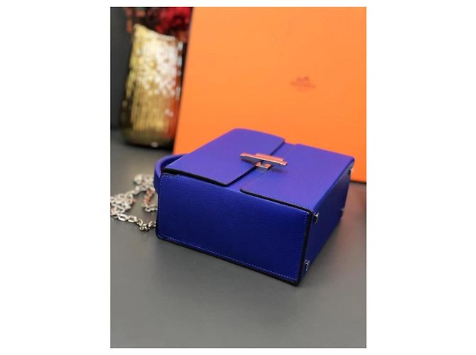 Borsa Hermès Cinhetic blu elettrico in pelle di capra - vista 7