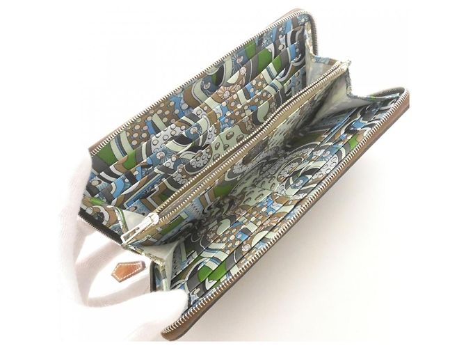 Silk In Cartera de seda eléctrica Hermès en clásico 085200CK Castaño Verde claro Azul claro - vista 5
