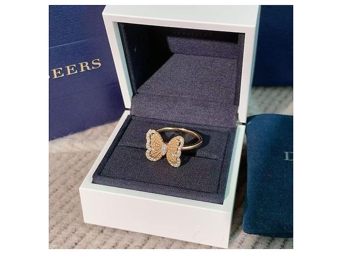 Anello De Beers Portraits of Nature Farfalla Diamanti Platino D'oro - vista 2