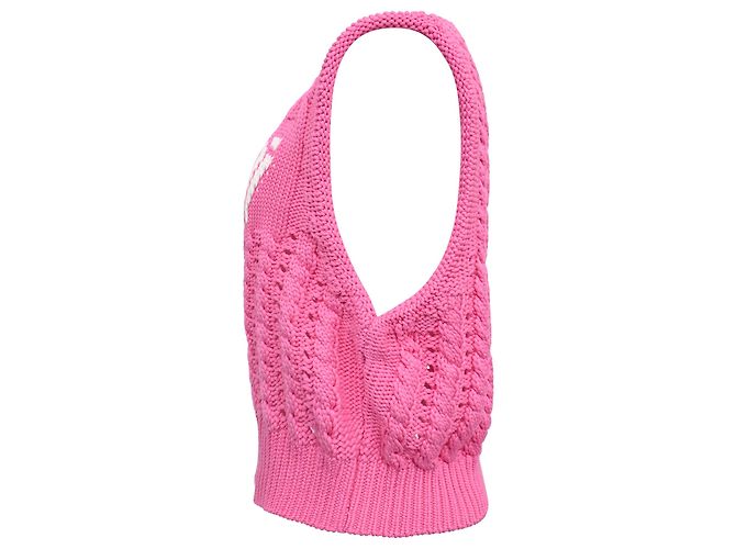 Ganni Logo Strick-Cropped-Weste aus rosa Viskose Pink - Ansicht 2