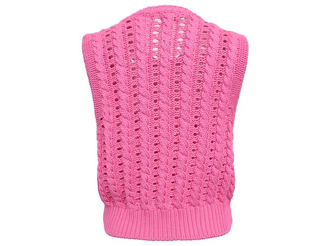 Ganni Logo Strick-Cropped-Weste aus rosa Viskose Pink - Ansicht 3