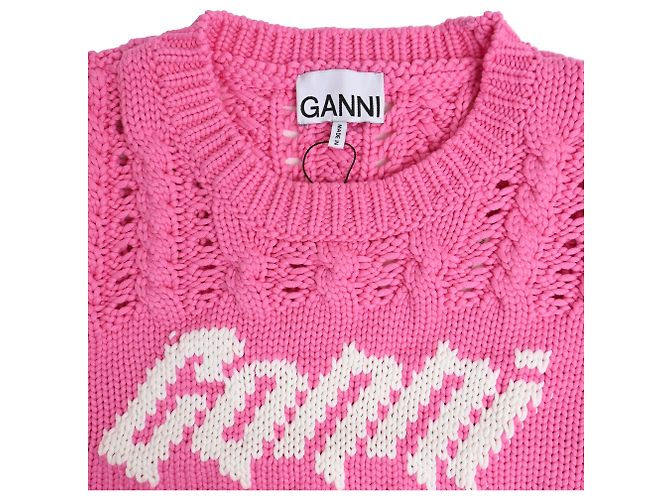 Ganni Logo Strick-Cropped-Weste aus rosa Viskose Pink - Ansicht 5